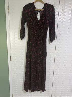 American Eagle Outfitters Black Maxi Dress with Pink Floral Print